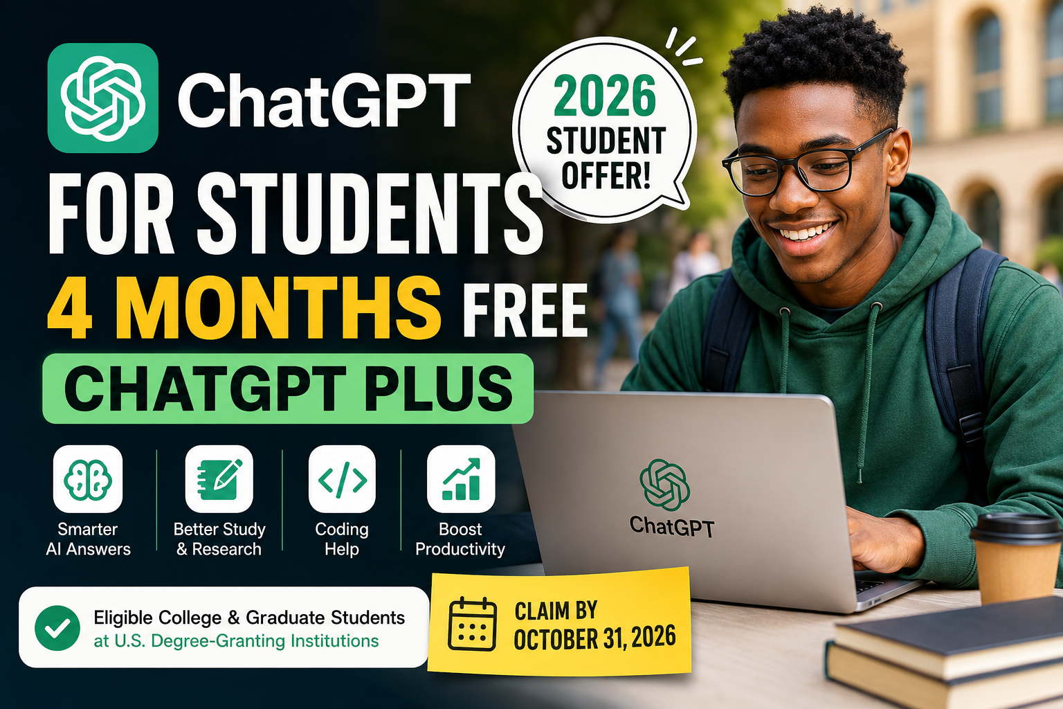 ChatGPT for Students: 4 Months Free ChatGPT Plus in 2026