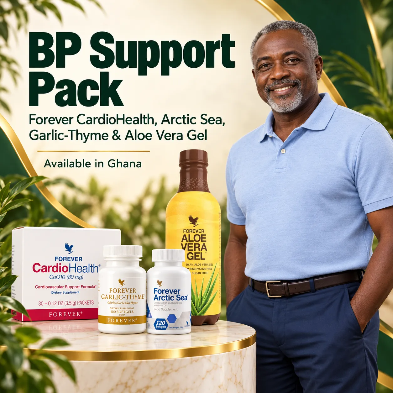 BP Support Pack | Forever CardioHealth, Arctic Sea, Garlic-Thyme and Aloe Vera Gel in Ghana