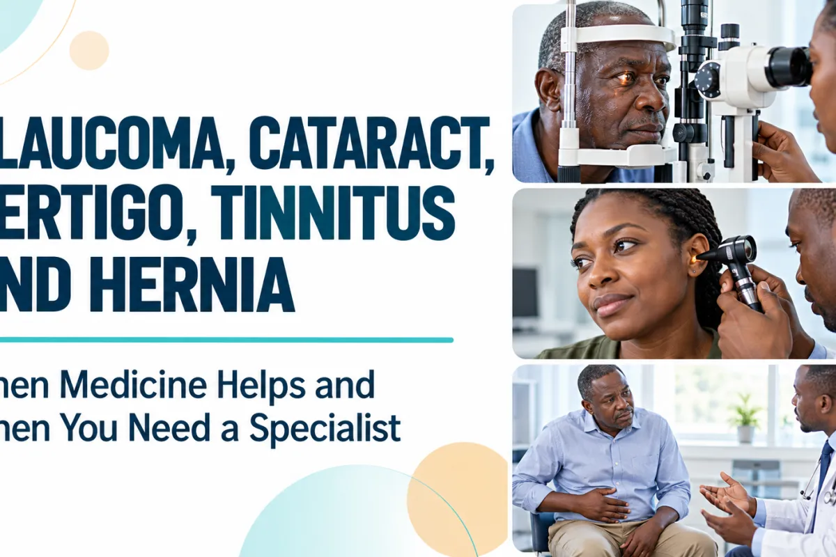 Glaucoma, Cataract, Vertigo, Tinnitus and Hernia: When Medicine Helps and When You Need a Specialist