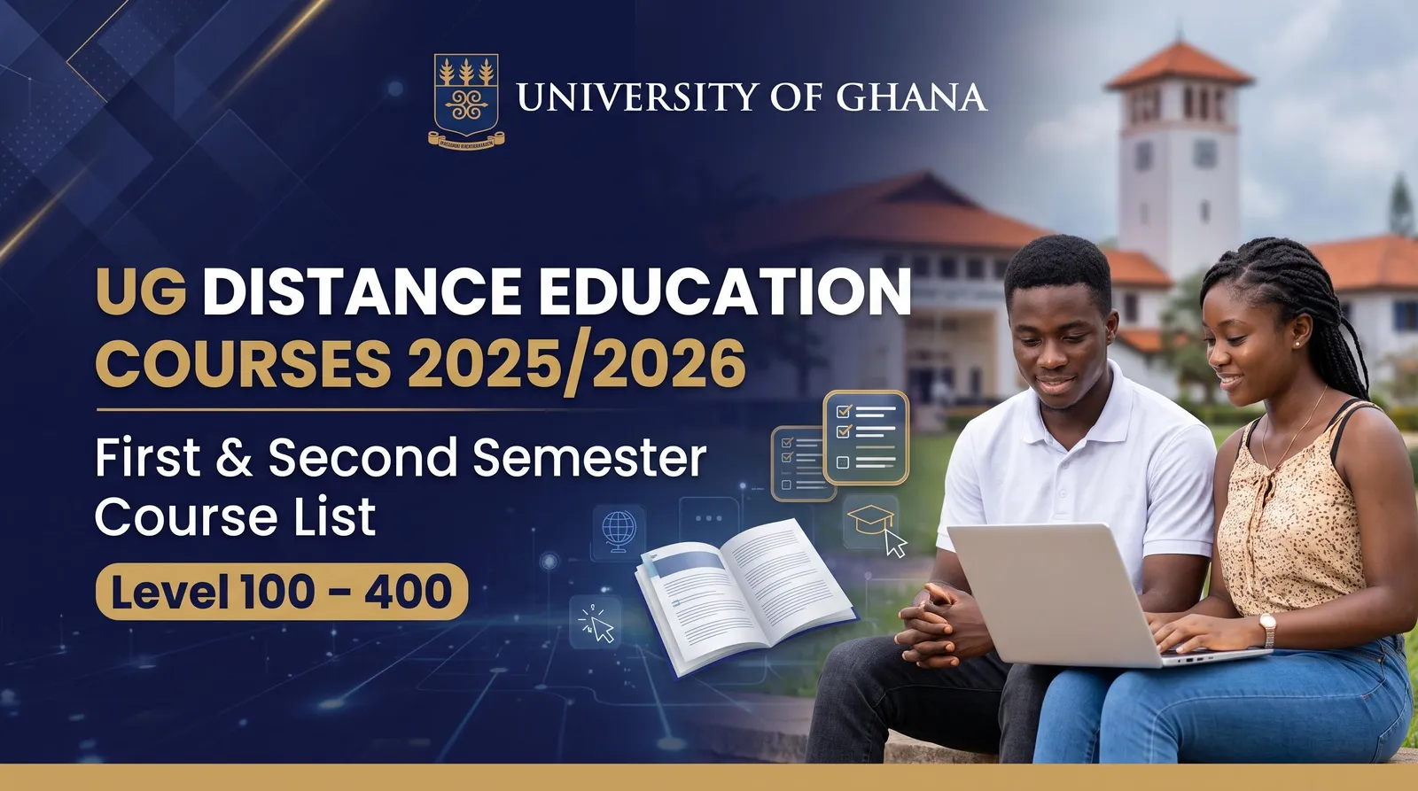 UG Distance Education Courses 2025/2026: First and Second Semester Course List (Level 100–400)