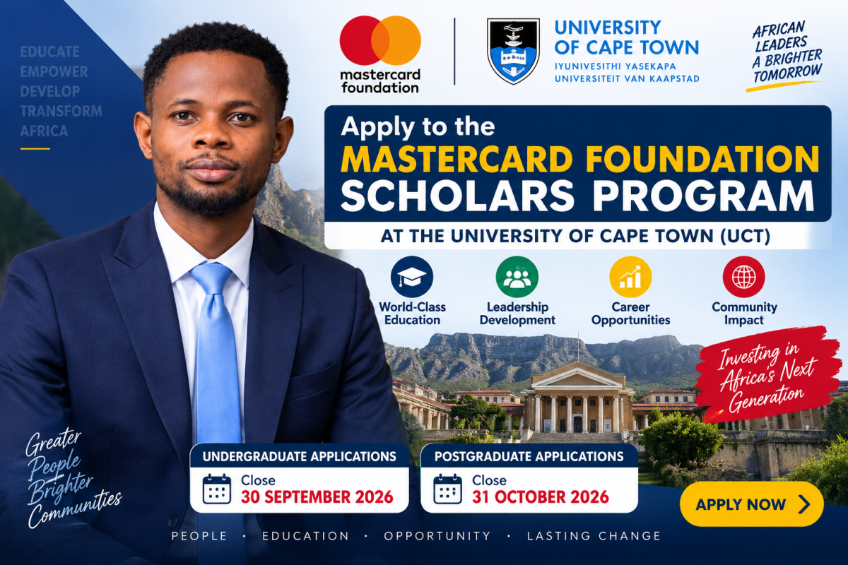 Mastercard Foundation Scholars Program 2027 at UCT – Apply Now