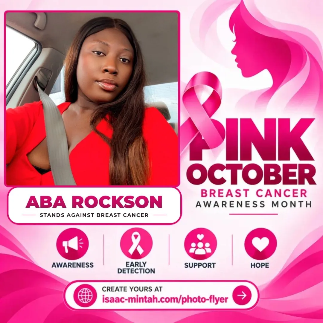 Aba Rockson's Pinktober breast cancer awareness flyer