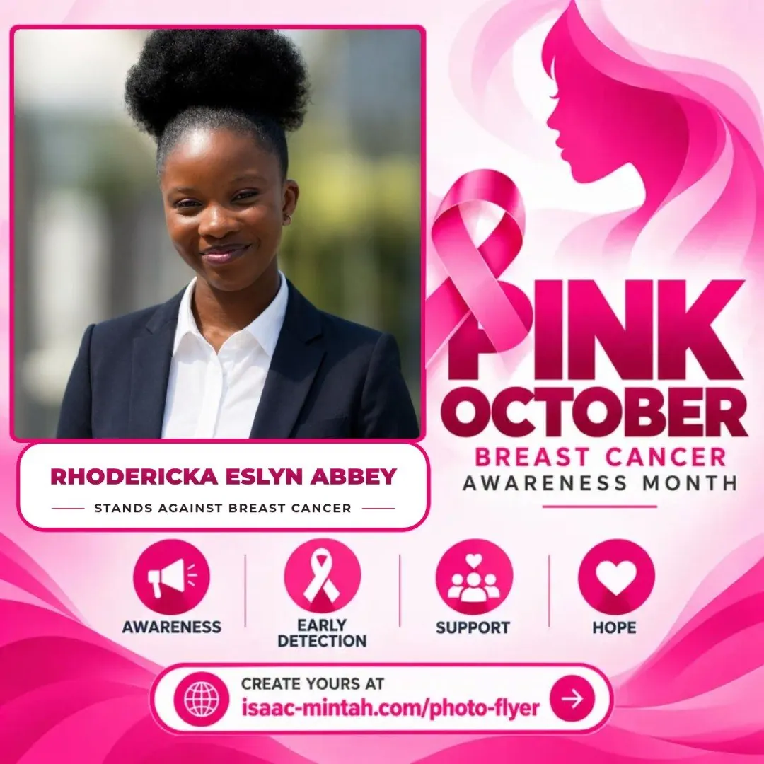 Rhodericka Eslyn Abbey's Pinktober breast cancer awareness flyer