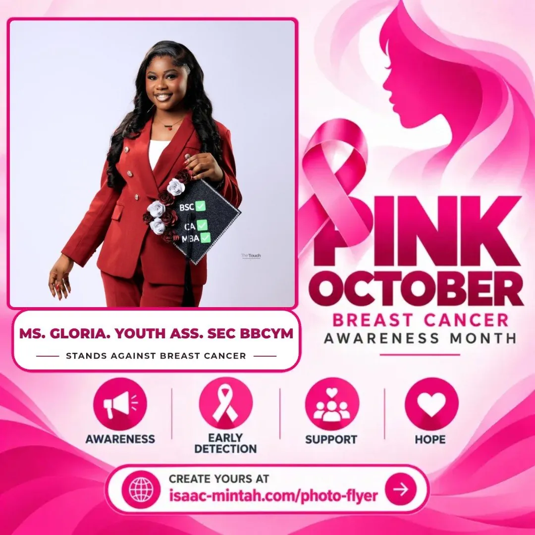 MS. GLORIA. YOUTH ASS. SEC BBCYM's Pinktober breast cancer awareness flyer