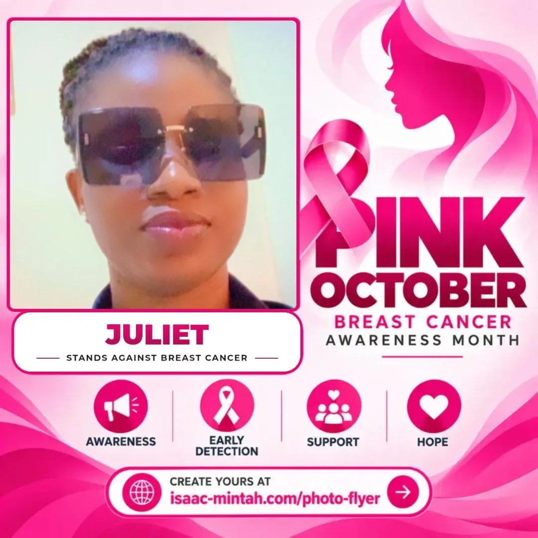 Juliet's Pinktober breast cancer awareness flyer