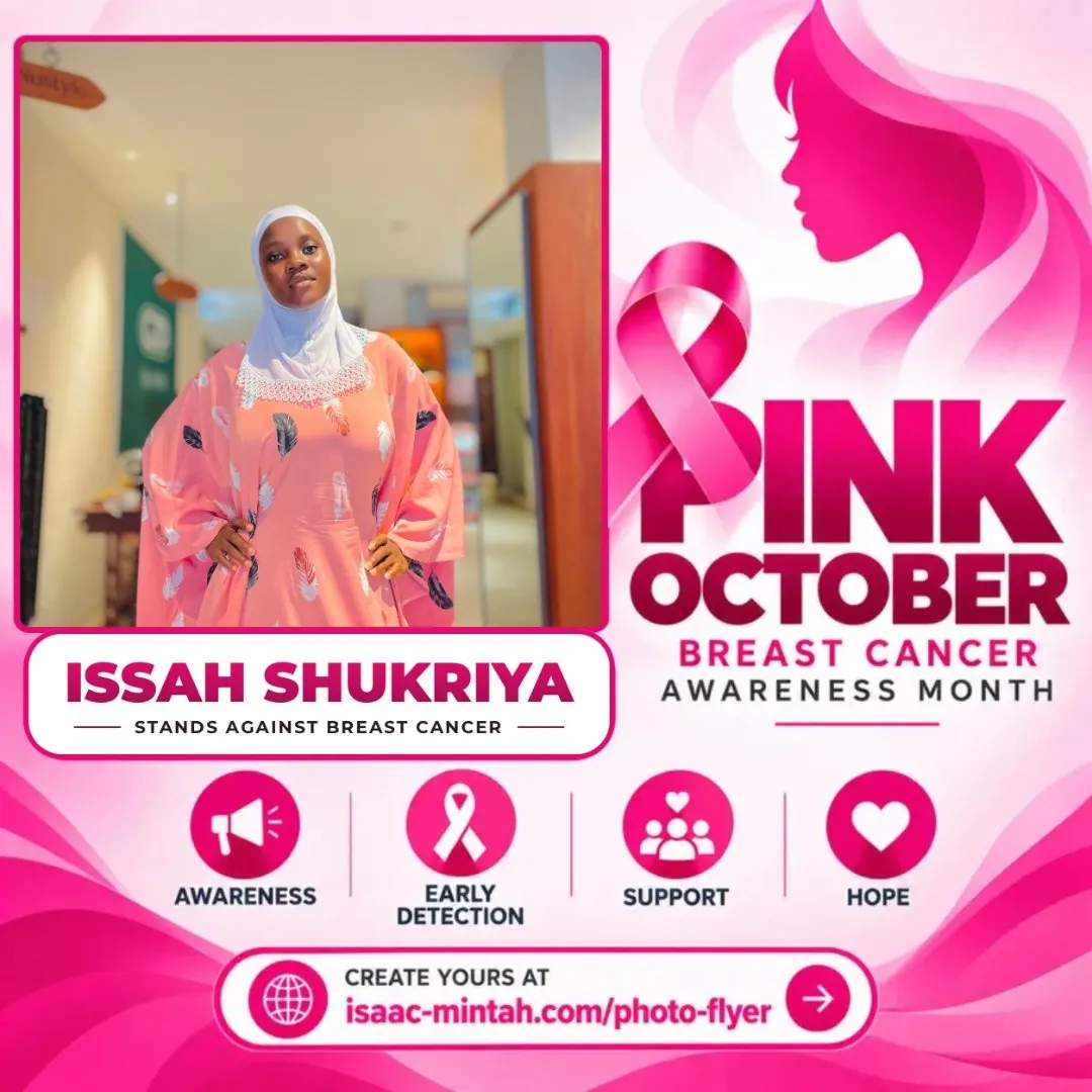 ISSAH SHUKRIYA's Pinktober breast cancer awareness flyer