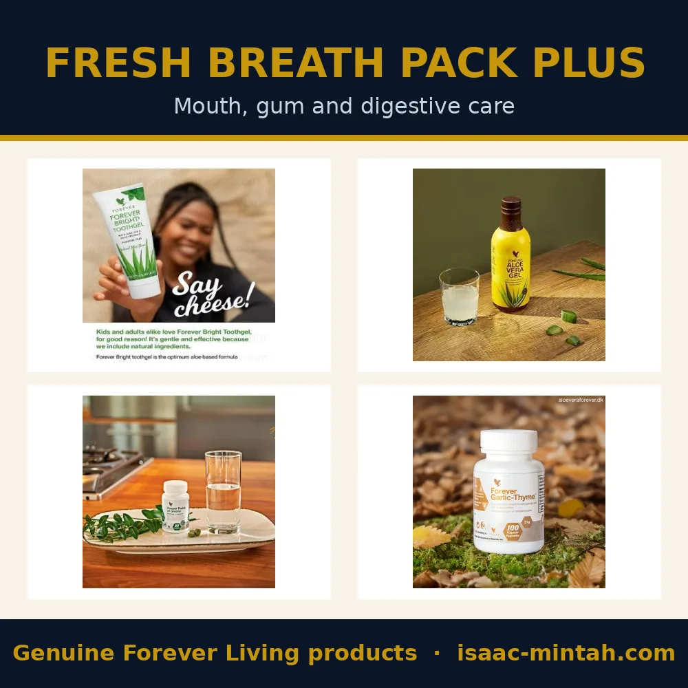 Fresh Breath Pack Plus | Forever Bright ToothGel, Aloe Vera Gel, Fields of Greens and Garlic-Thyme in Ghana