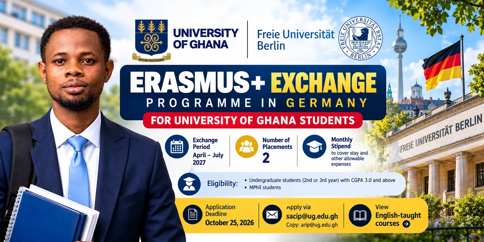 University of Ghana Students Invited to Apply for Erasmus+ Exchange at Freie Universität Berlin