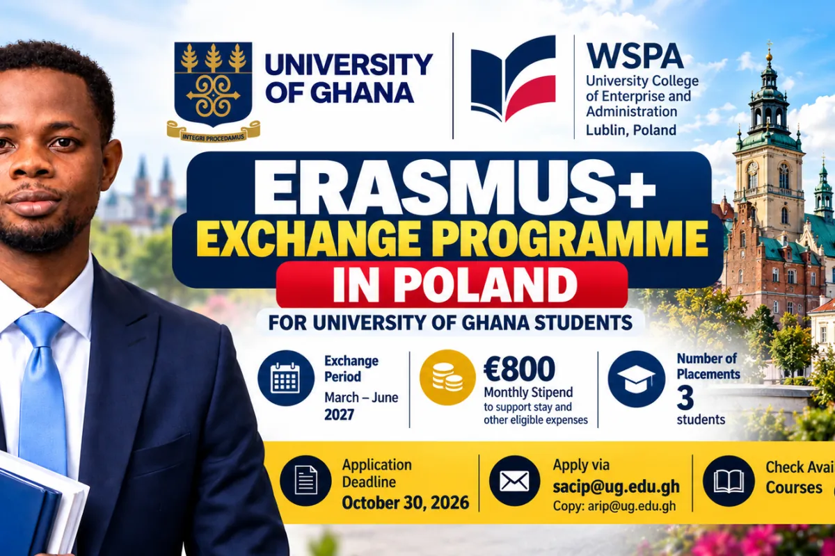 University of Ghana Students Invited to Apply for Erasmus+ Exchange in Poland with €800 Monthly Stipend