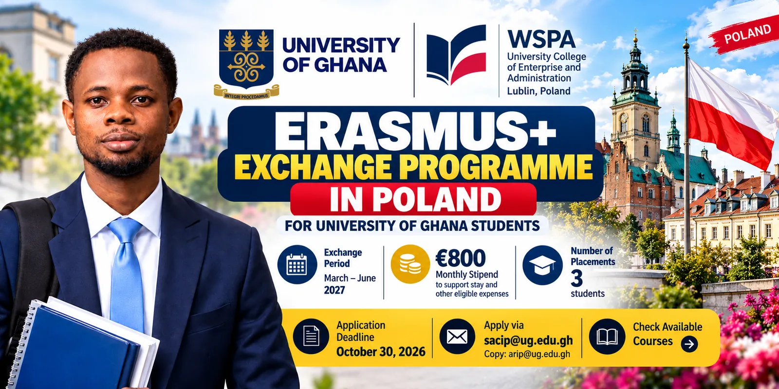 University of Ghana Students Invited to Apply for Erasmus+ Exchange in Poland with €800 Monthly Stipend